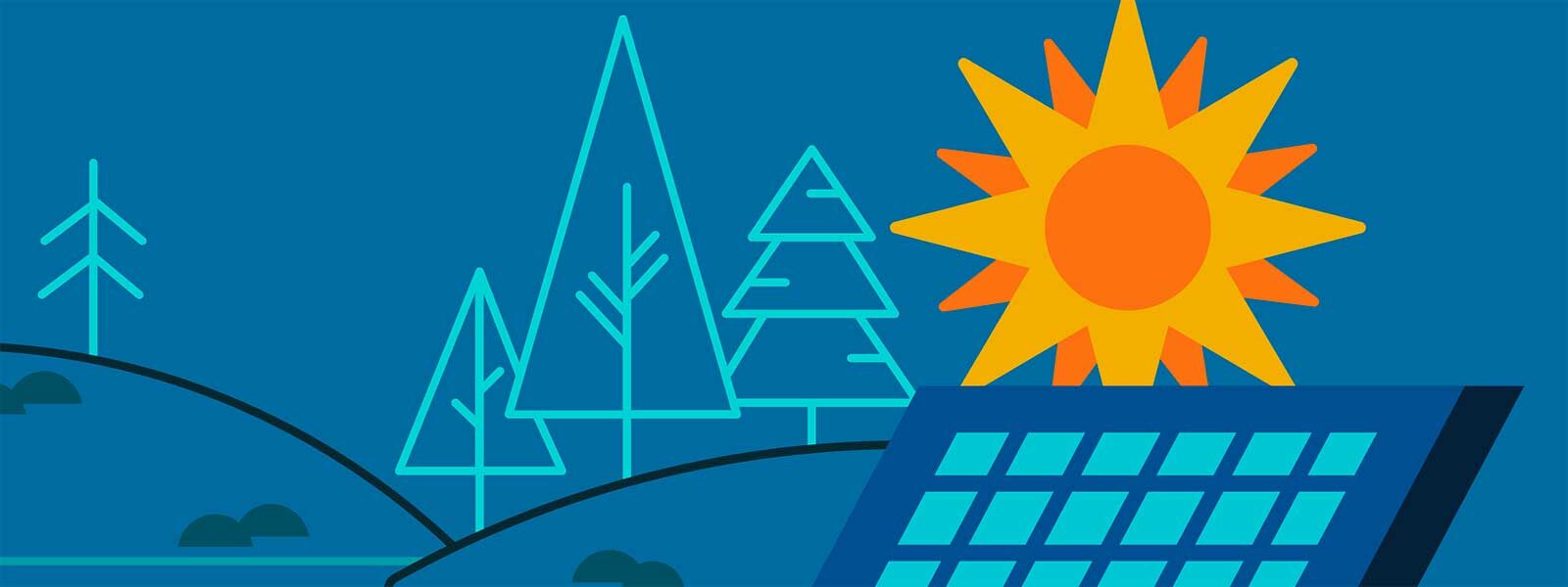 Solaranlagen - Sonne, Bäume, Solaranlage - Banner